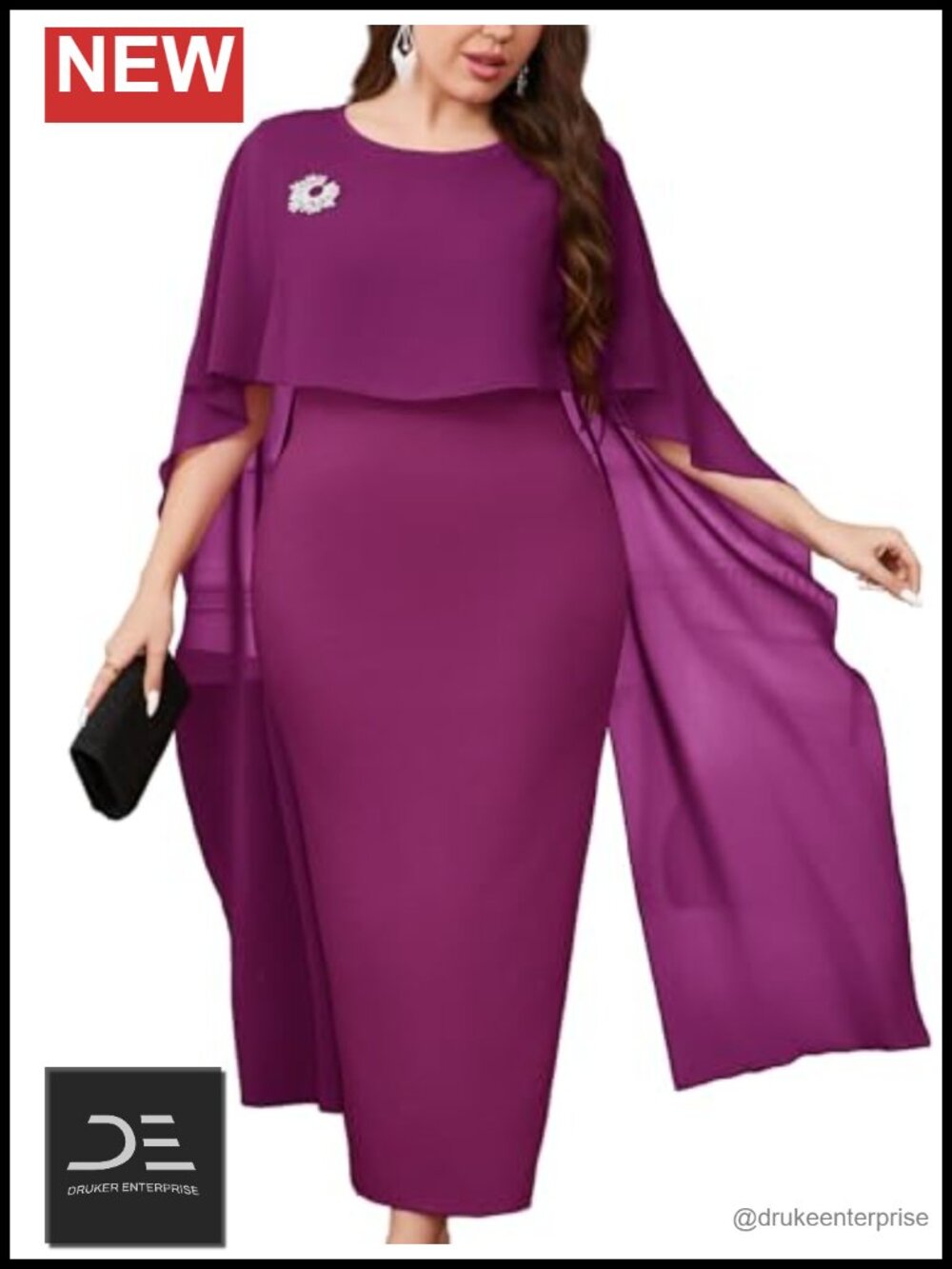Plus Size Chiffon Cape Maxi Dress Wedding Guest Bodycon Pencil
